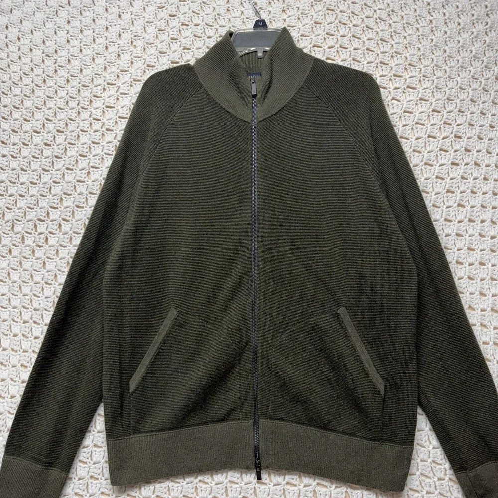 Polo Ralph Lauren Sweater Men's Sz L Olive Green 100%Wool Merino Full Zip